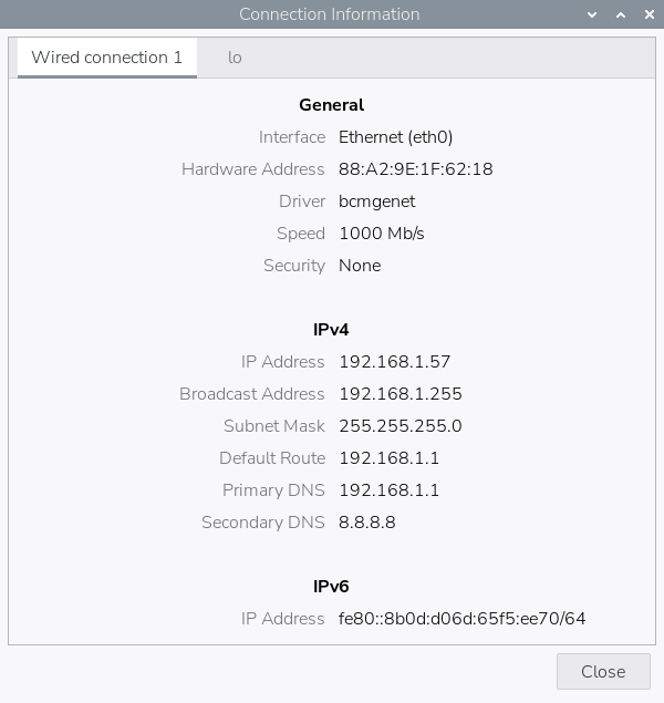 Меню сетевых подключений с опцией Connection Information