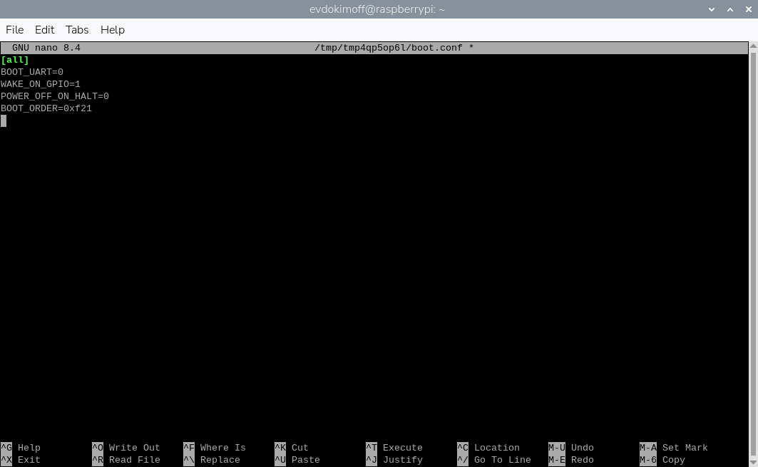 Редактирование конфигурации загрузчика в терминале